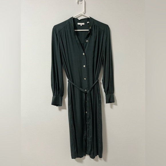 Vince Belted Shirred Silk Twill Dress - Picture 12 of 13